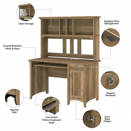 Bush Furniture Computer Desks<Salinas 48"W Small Computer Desk with Hutch, (MY72408-03)