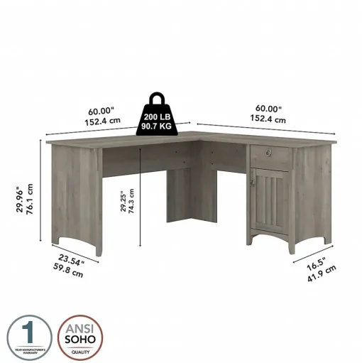 Bush Furniture Computer Desks<Salinas 60"W L Shaped Desk with Storage, (SAD160DG-03)