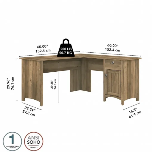 Bush Furniture Computer Desks<Salinas 60"W L Shaped Desk with Storage, (SAD160RCP-03)