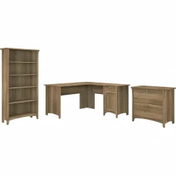 Bush Furniture L-Desks<Salinas 60"W L Shaped Desk with Lateral File Cabinet and 5 Shelf Bookcase, (SAL003RCP)