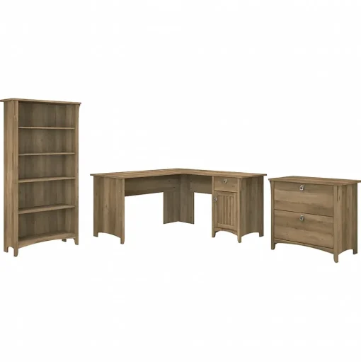 Bush Furniture L-Desks<Salinas 60"W L Shaped Desk with Lateral File Cabinet and 5 Shelf Bookcase, (SAL003RCP)