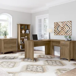 Bush Furniture L-Desks<Salinas 60"W L Shaped Desk with Lateral File Cabinet and 5 Shelf Bookcase, (SAL003RCP)