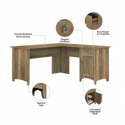 Bush Furniture L-Desks<Salinas 60"W L Shaped Desk with Lateral File Cabinet and 5 Shelf Bookcase, (SAL003RCP)