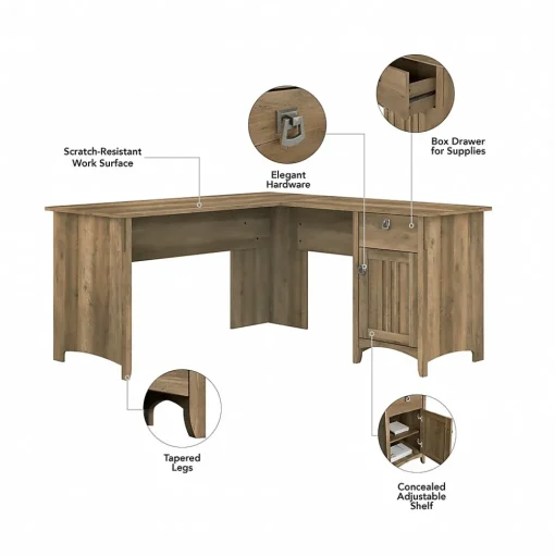 Bush Furniture L-Desks<Salinas 60"W L Shaped Desk with Lateral File Cabinet and 5 Shelf Bookcase, (SAL003RCP)