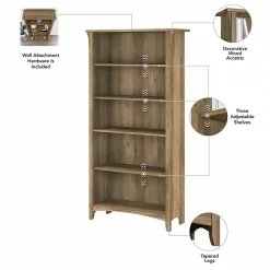 Bush Furniture L-Desks<Salinas 60"W L Shaped Desk with Lateral File Cabinet and 5 Shelf Bookcase, (SAL003RCP)