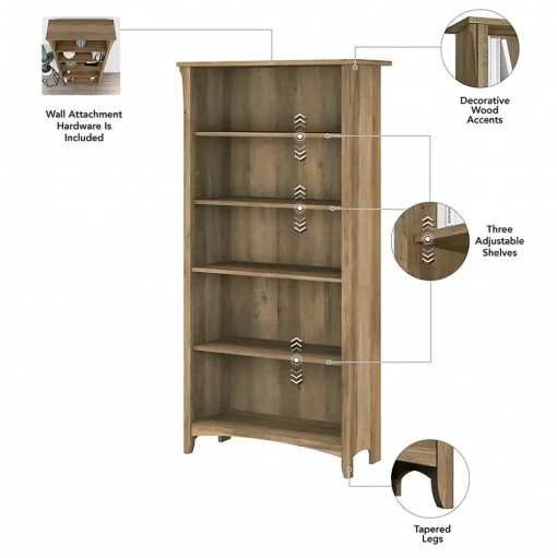 Bush Furniture L-Desks<Salinas 60"W L Shaped Desk with Lateral File Cabinet and 5 Shelf Bookcase, (SAL003RCP)