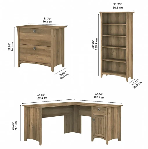 Bush Furniture L-Desks<Salinas 60"W L Shaped Desk with Lateral File Cabinet and 5 Shelf Bookcase, (SAL003RCP)