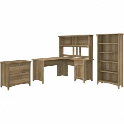 Bush Furniture L-Desks<Salinas 60"W L Shaped Desk with Hutch, Lateral File Cabinet and 5 Shelf Bookcase, (SAL007RCP)