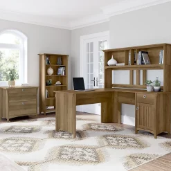 Bush Furniture L-Desks<Salinas 60"W L Shaped Desk with Hutch, Lateral File Cabinet and 5 Shelf Bookcase, (SAL007RCP)