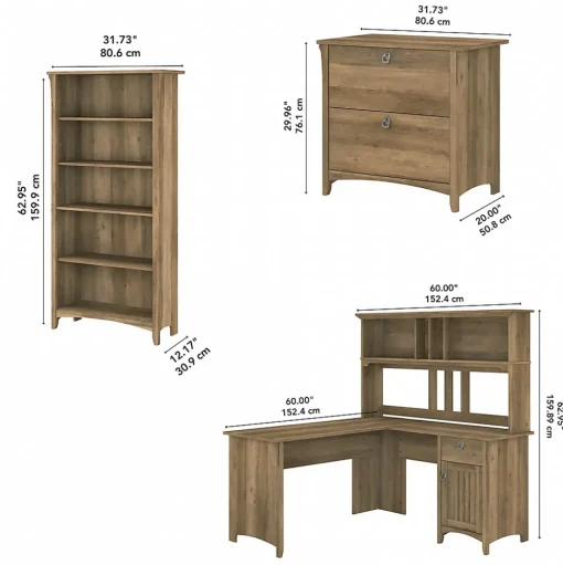 Bush Furniture L-Desks<Salinas 60"W L Shaped Desk with Hutch, Lateral File Cabinet and 5 Shelf Bookcase, (SAL007RCP)