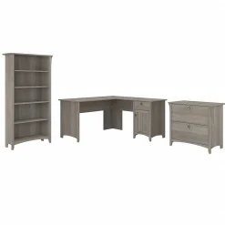 Bush Furniture L-Desks<Salinas 60"W L Shaped Desk with Lateral File Cabinet and 5 Shelf Bookcase, (SAL003DG)