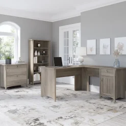 Bush Furniture L-Desks<Salinas 60"W L Shaped Desk with Lateral File Cabinet and 5 Shelf Bookcase, (SAL003DG)