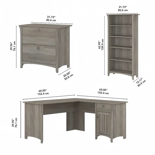 Bush Furniture L-Desks<Salinas 60"W L Shaped Desk with Lateral File Cabinet and 5 Shelf Bookcase, (SAL003DG)
