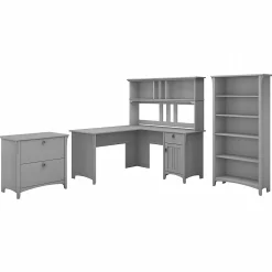 Bush Furniture L-Desks<Salinas 60"W L Shaped Desk with Hutch, Lateral File Cabinet and 5 Shelf Bookcase, (SAL007CG)