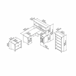 Bush Furniture L-Desks<Salinas 60"W L Shaped Desk with Hutch, Lateral File Cabinet and 5 Shelf Bookcase, (SAL007CG)