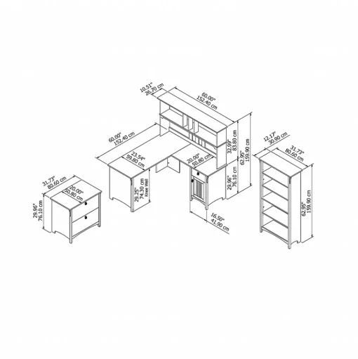 Bush Furniture L-Desks<Salinas 60"W L Shaped Desk with Hutch, Lateral File Cabinet and 5 Shelf Bookcase, (SAL007CG)