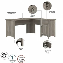 Bush Furniture L-Desks<Salinas 60"W L Shaped Desk with Hutch, Lateral File Cabinet and 5 Shelf Bookcase, (SAL007DG)