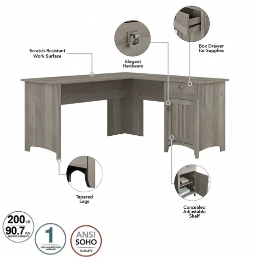 Bush Furniture L-Desks<Salinas 60"W L Shaped Desk with Hutch, Lateral File Cabinet and 5 Shelf Bookcase, (SAL007DG)