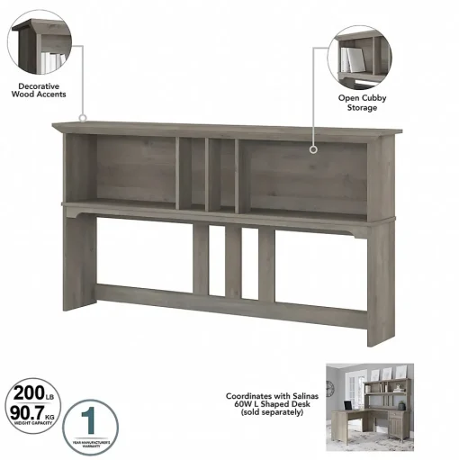 Bush Furniture L-Desks<Salinas 60"W L Shaped Desk with Hutch, Lateral File Cabinet and 5 Shelf Bookcase, (SAL007DG)