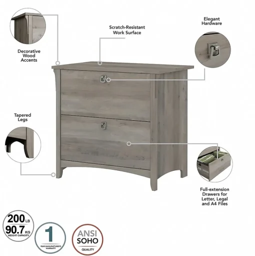 Bush Furniture L-Desks<Salinas 60"W L Shaped Desk with Hutch, Lateral File Cabinet and 5 Shelf Bookcase, (SAL007DG)
