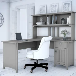 Bush Furniture L-Desks<Salinas 60"W L Shaped Desk with Hutch, Cape Cod Gray (SAL004CG)