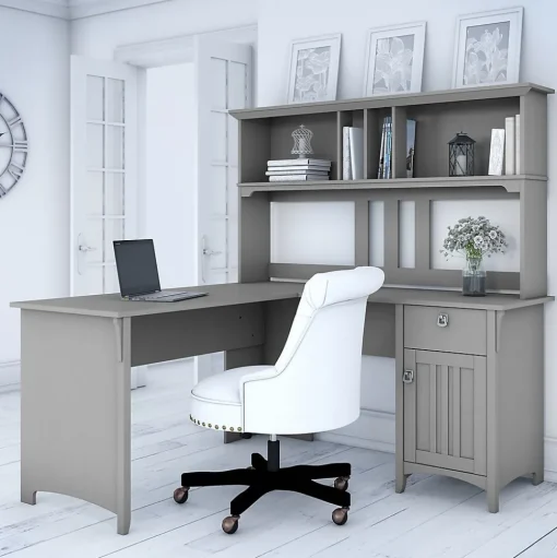 Bush Furniture L-Desks<Salinas 60"W L Shaped Desk with Hutch, Cape Cod Gray (SAL004CG)