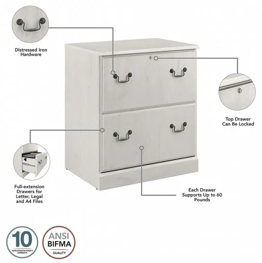 Bush Furniture File Cabinets<Saratoga 2-Drawer Lateral File Cabinet, Linen White Oak (EX45754-03)