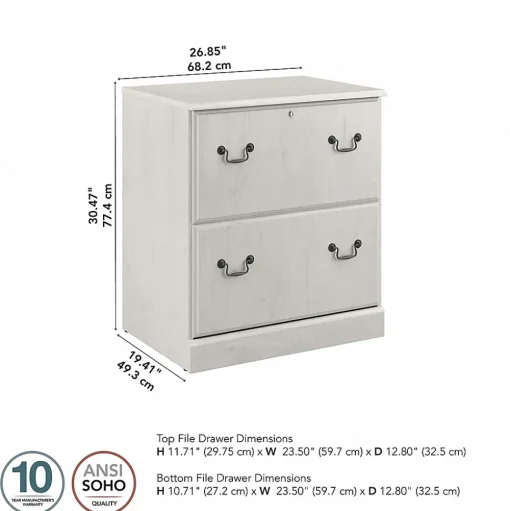 Bush Furniture File Cabinets<Saratoga 2-Drawer Lateral File Cabinet, Linen White Oak (EX45754-03)