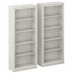 Bush Furniture Bookcases<Saratoga 72"H 5-Shelf Bookcase with Adjustable Shelves, Linen White Oak Laminate, 2/Set (SAR008LW)