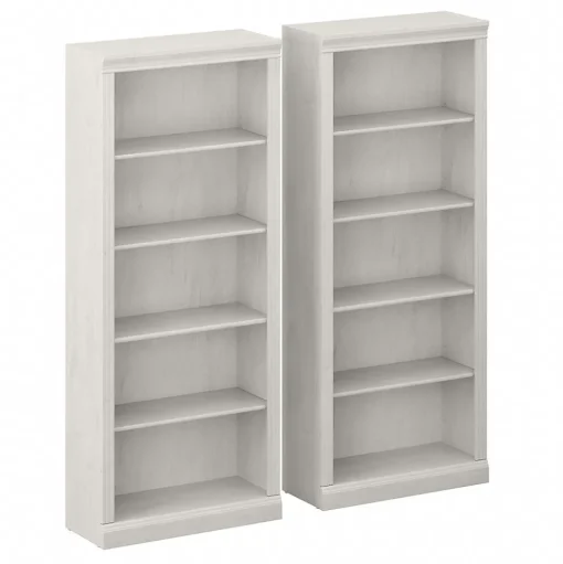 Bush Furniture Bookcases<Saratoga 72"H 5-Shelf Bookcase with Adjustable Shelves, Linen White Oak Laminate, 2/Set (SAR008LW)