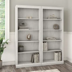 Bush Furniture Bookcases<Saratoga 72"H 5-Shelf Bookcase with Adjustable Shelves, Linen White Oak Laminate, 2/Set (SAR008LW)