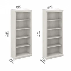 Bush Furniture Bookcases<Saratoga 72"H 5-Shelf Bookcase with Adjustable Shelves, Linen White Oak Laminate, 2/Set (SAR008LW)