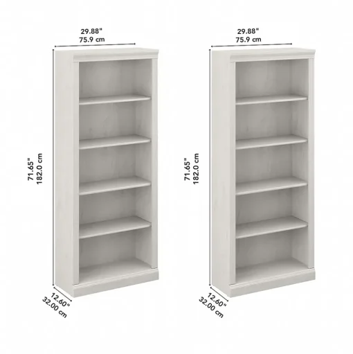 Bush Furniture Bookcases<Saratoga 72"H 5-Shelf Bookcase with Adjustable Shelves, Linen White Oak Laminate, 2/Set (SAR008LW)
