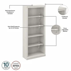 Bush Furniture Bookcases<Saratoga 72"H 5-Shelf Bookcase with Adjustable Shelves, Linen White Oak Laminate (W1645C-03)