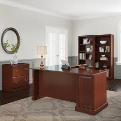 Bush Furniture Corner Desks<Saratoga 66"W L Shaped Computer Desk with Drawers, Harvest Cherry (EX45670-03K)