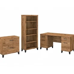 Bush Furniture Computer Desks<Somerset 60" Computer Desk with Lateral File Cabinet and 5-Shelf Bookcase, (SET013FW)
