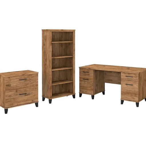 Bush Furniture Computer Desks<Somerset 60" Computer Desk with Lateral File Cabinet and 5-Shelf Bookcase, (SET013FW)