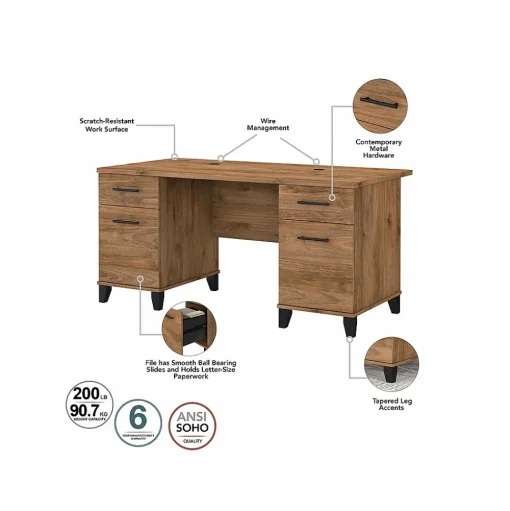 Bush Furniture Computer Desks<Somerset 60" Computer Desk with Lateral File Cabinet and 5-Shelf Bookcase, (SET013FW)
