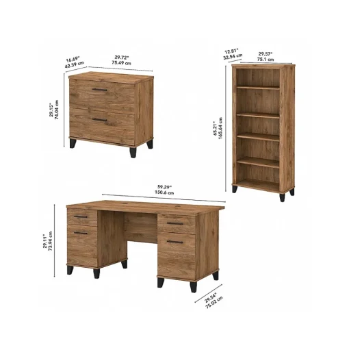 Bush Furniture Computer Desks<Somerset 60" Computer Desk with Lateral File Cabinet and 5-Shelf Bookcase, (SET013FW)