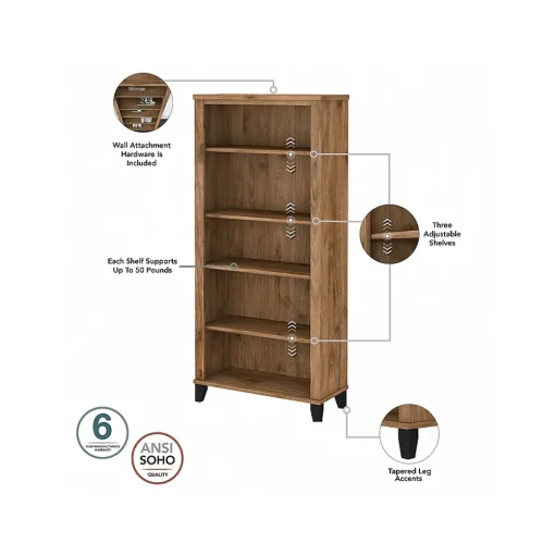 Bush Furniture Computer Desks<Somerset 60" Computer Desk with Lateral File Cabinet and 5-Shelf Bookcase, (SET013FW)