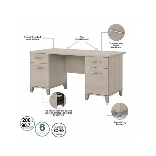 Bush Furniture Computer Desks<Somerset 60" Computer Desk with Lateral File Cabinet and 5-Shelf Bookcase, (SET013SO)