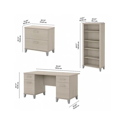 Bush Furniture Computer Desks<Somerset 60" Computer Desk with Lateral File Cabinet and 5-Shelf Bookcase, (SET013SO)