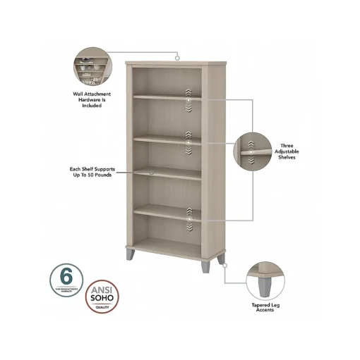 Bush Furniture Computer Desks<Somerset 60" Computer Desk with Lateral File Cabinet and 5-Shelf Bookcase, (SET013SO)