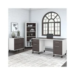 Bush Furniture Computer Desks<Somerset 60" Computer Desk with Lateral File Cabinet and 5-Shelf Bookcase, (SET013SGWH)