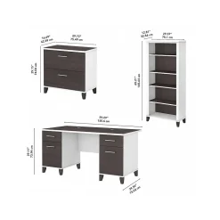 Bush Furniture Computer Desks<Somerset 60" Computer Desk with Lateral File Cabinet and 5-Shelf Bookcase, (SET013SGWH)