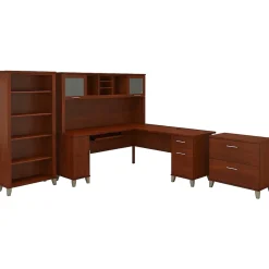 Bush Furniture Office Desks<Somerset 72"W L Shaped Desk with Hutch, Lateral File Cabinet and Bookcase, (SET012HC)