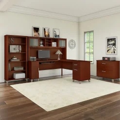 Bush Furniture Office Desks<Somerset 72"W L Shaped Desk with Hutch, Lateral File Cabinet and Bookcase, (SET012HC)