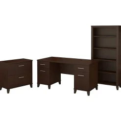 Bush Furniture Computer Desks<Somerset 60"W Office Desk with Lateral File Cabinet and 5 Shelf Bookcase, (SET013MR)
