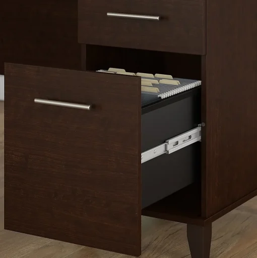 Bush Furniture Computer Desks<Somerset 60"W Office Desk with Lateral File Cabinet and 5 Shelf Bookcase, (SET013MR)
