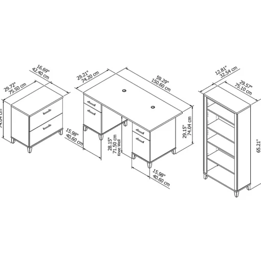 Bush Furniture Computer Desks<Somerset 60"W Office Desk with Lateral File Cabinet and 5 Shelf Bookcase, (SET013MR)